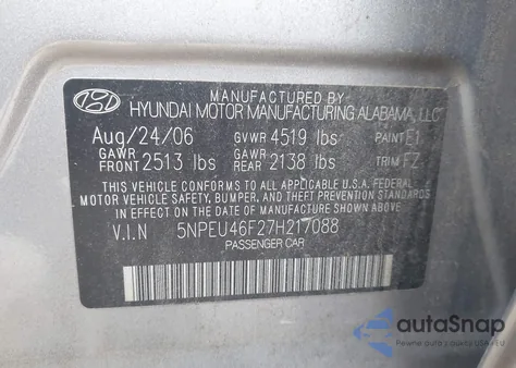 2007 Hyundai Sonata Limited/Se V6 from USA, damaged, VIN 5NPEU46F27H217088